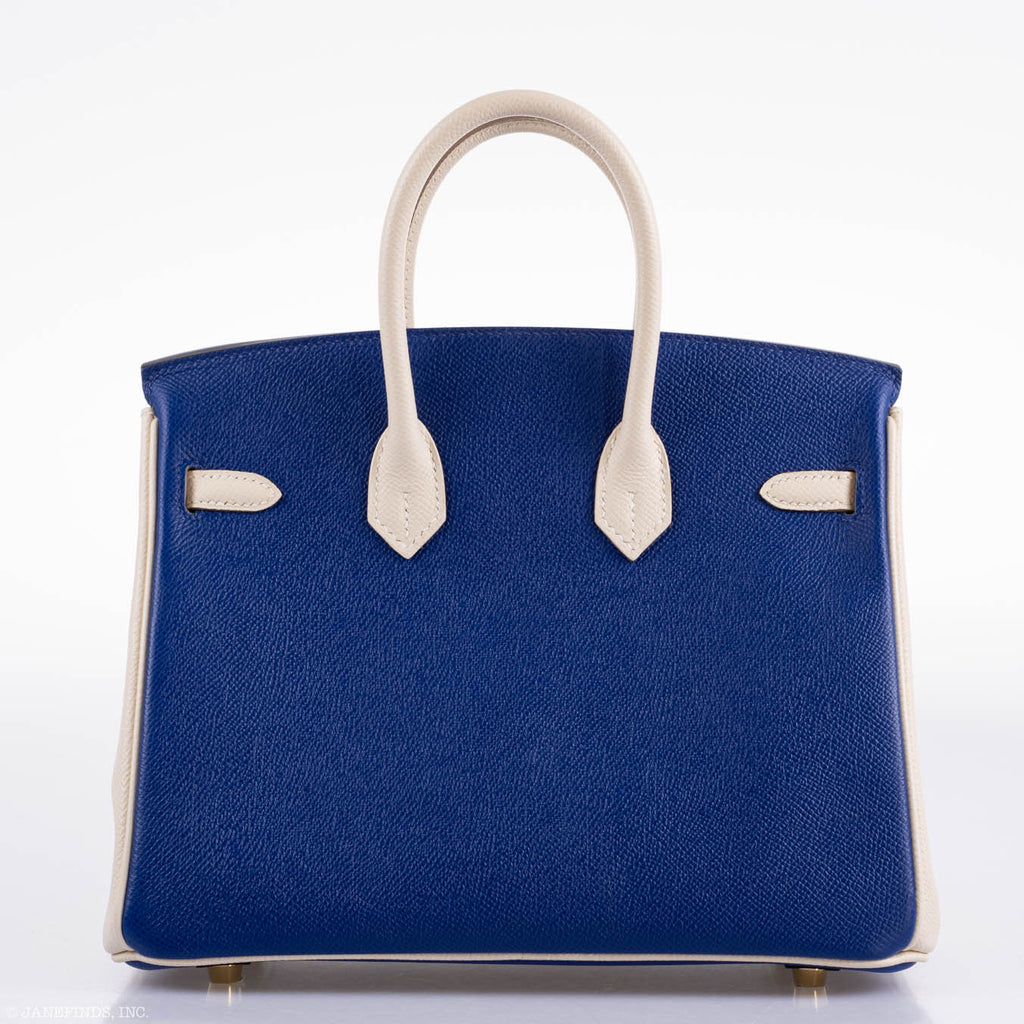 Hermes Birkin 25 HSS Bi-Color Blue Electrique & Craie Epsom Brushed Gold Hardware