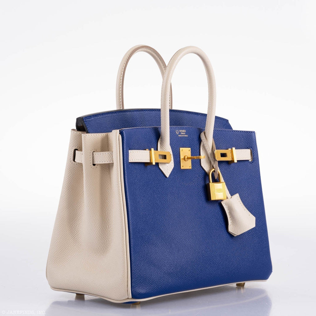 Hermes Birkin 25 HSS Bi-Color Blue Electrique & Craie Epsom Brushed Gold Hardware