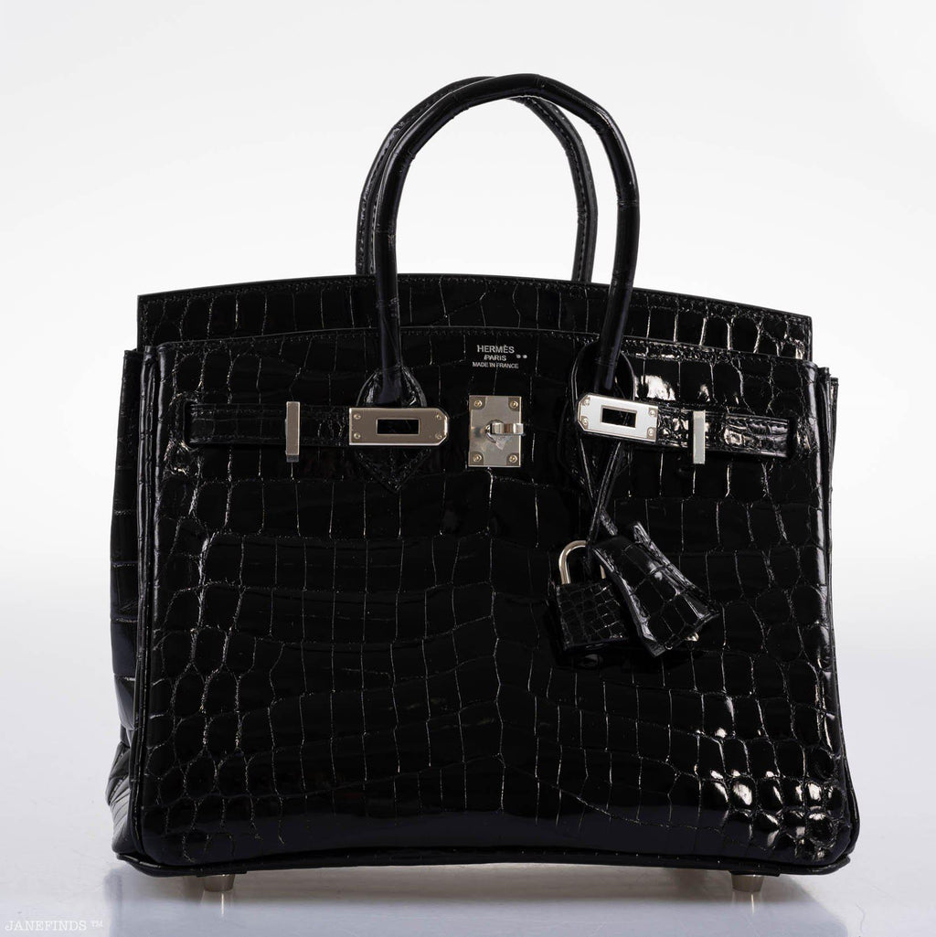Hermes Birkin 25 Shiny Black Niloticus Crocodile with Palladium Hardware