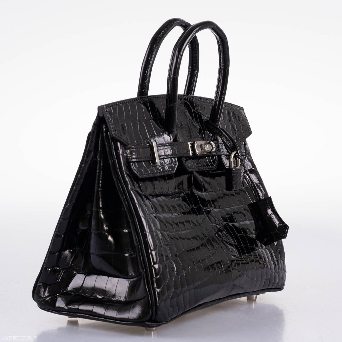 Hermes Birkin 25 Shiny Black Niloticus Crocodile with Palladium Hardware