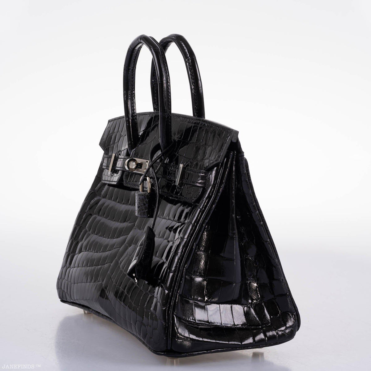 Hermes Birkin 25 Shiny Black Niloticus Crocodile with Palladium Hardware