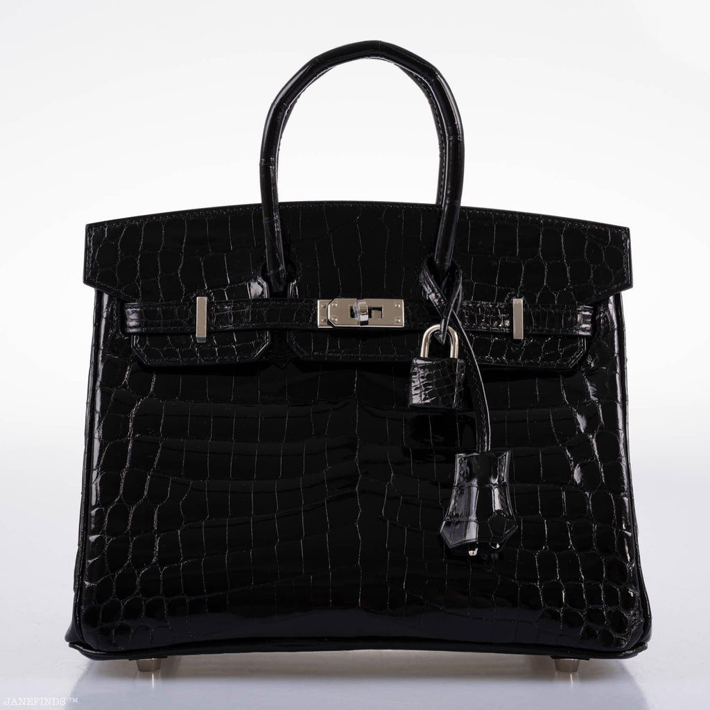 Hermes Birkin 25 Shiny Black Niloticus Crocodile with Palladium Hardware