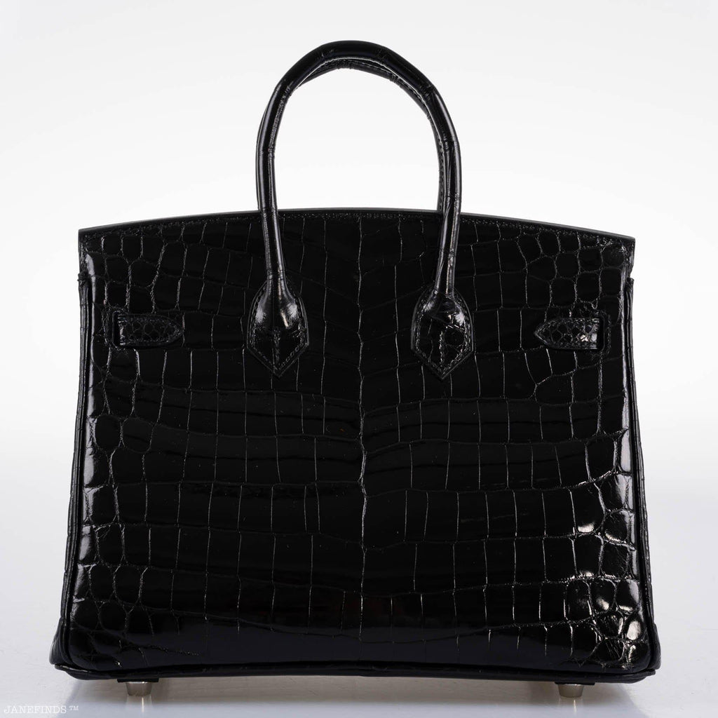 Hermes Birkin 25 Shiny Black Niloticus Crocodile with Palladium Hardware