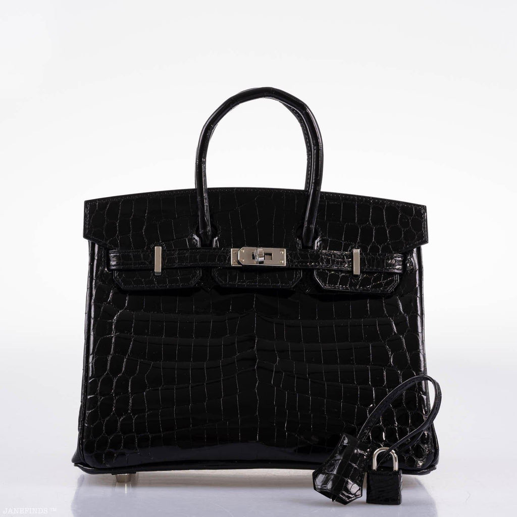 Hermes Birkin 25 Shiny Black Niloticus Crocodile with Palladium Hardware