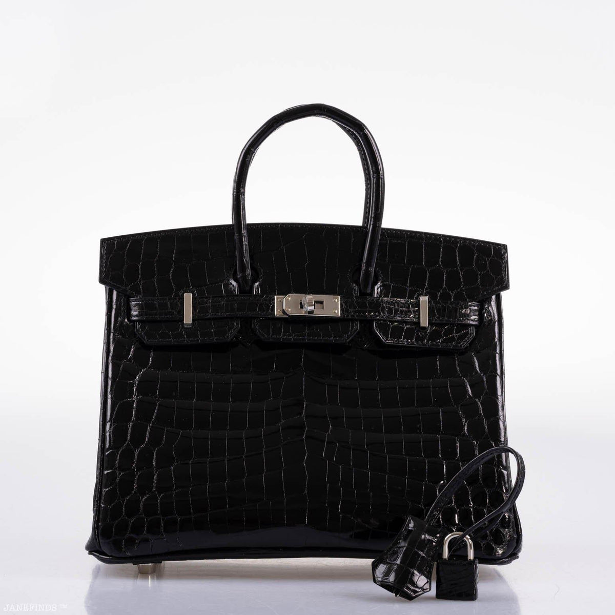 Hermes Birkin 25 Shiny Black Niloticus Crocodile with Palladium Hardware