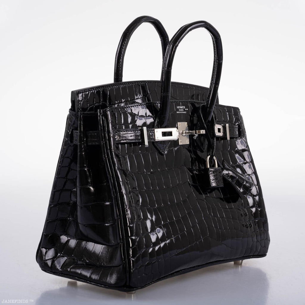Hermes Birkin 25 Shiny Black Niloticus Crocodile with Palladium Hardware