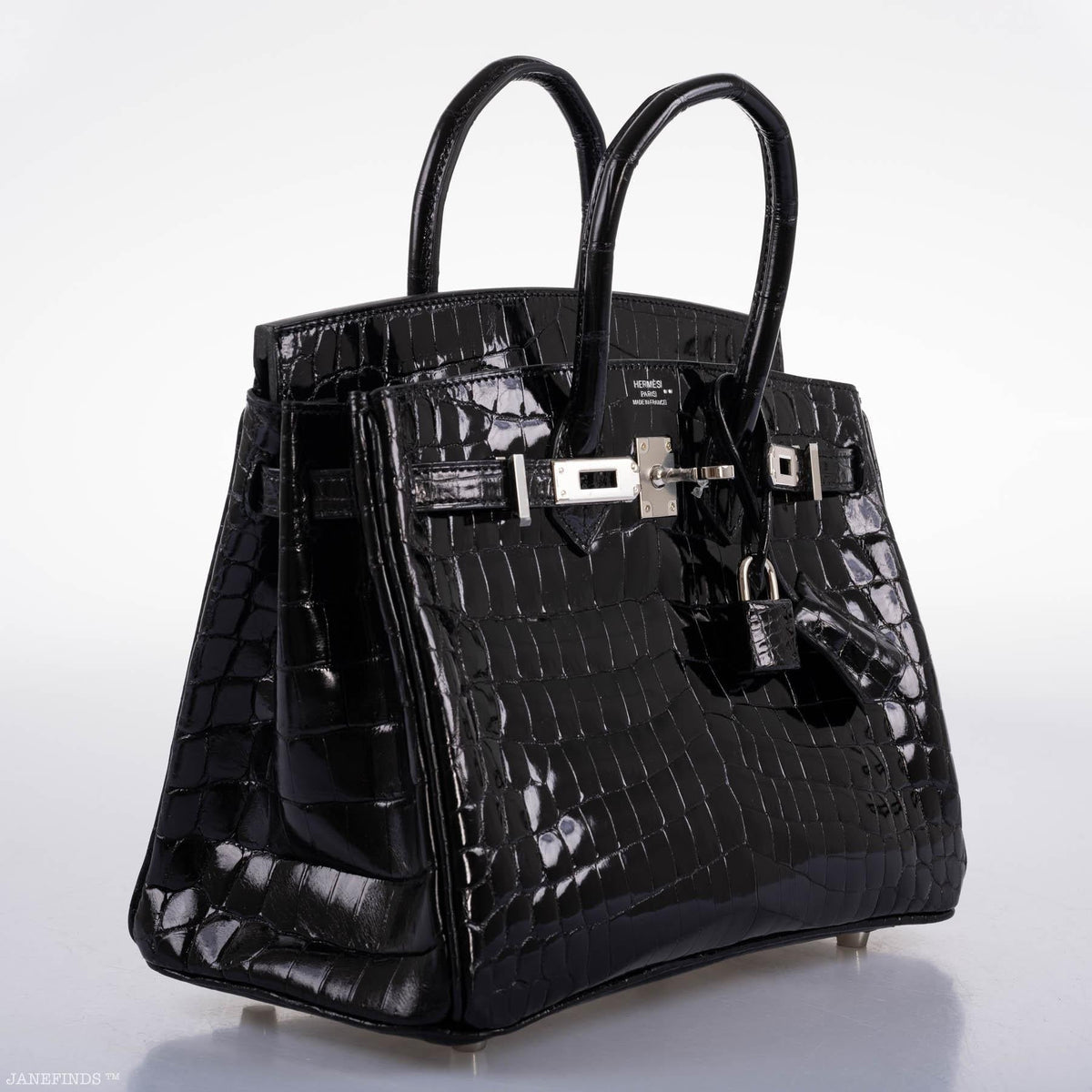 Hermes Birkin 25 Shiny Black Niloticus Crocodile with Palladium Hardware