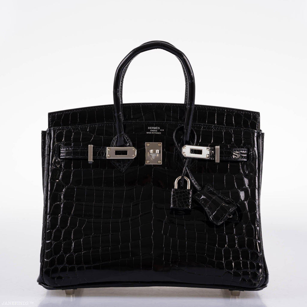 Hermes Birkin 25 Shiny Black Niloticus Crocodile with Palladium Hardware