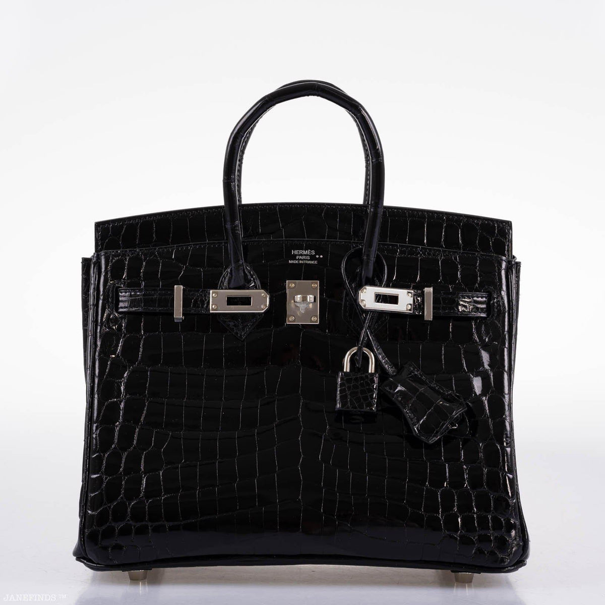 Hermes Birkin 25 Shiny Black Niloticus Crocodile with Palladium Hardware