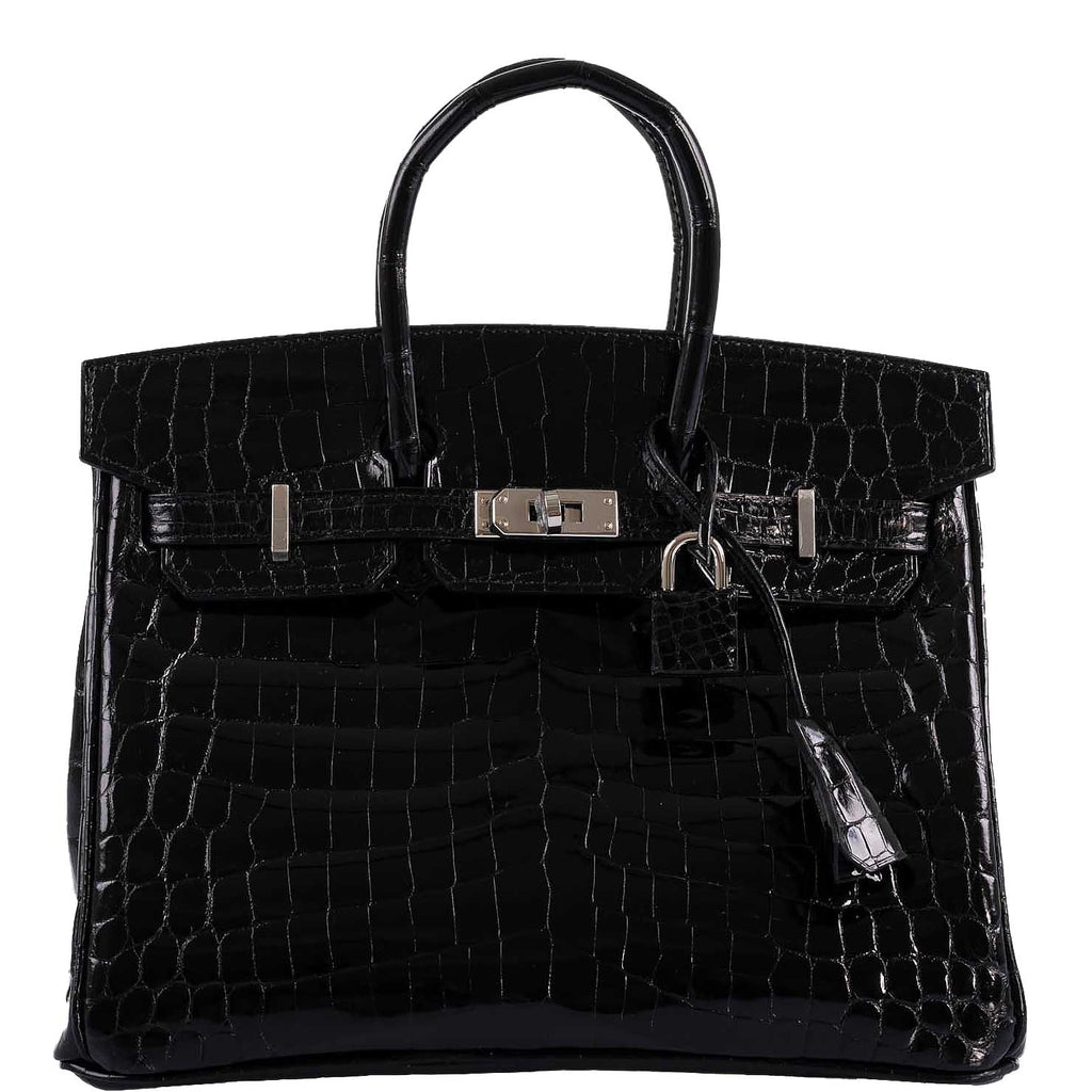 Hermes Birkin 25 Shiny Black Niloticus Crocodile with Palladium Hardware
