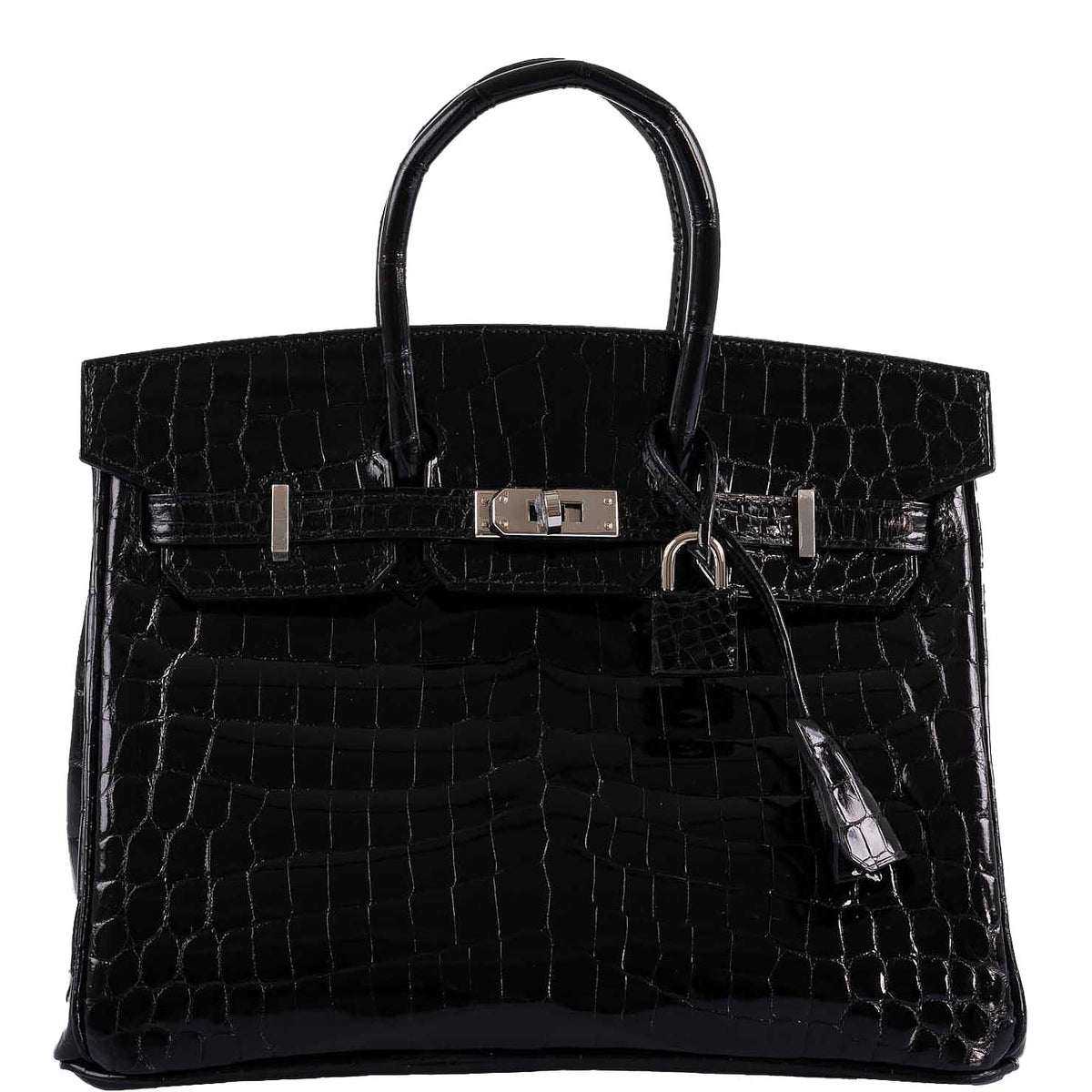 Hermes Birkin 25 Shiny Black Niloticus Crocodile with Palladium Hardware