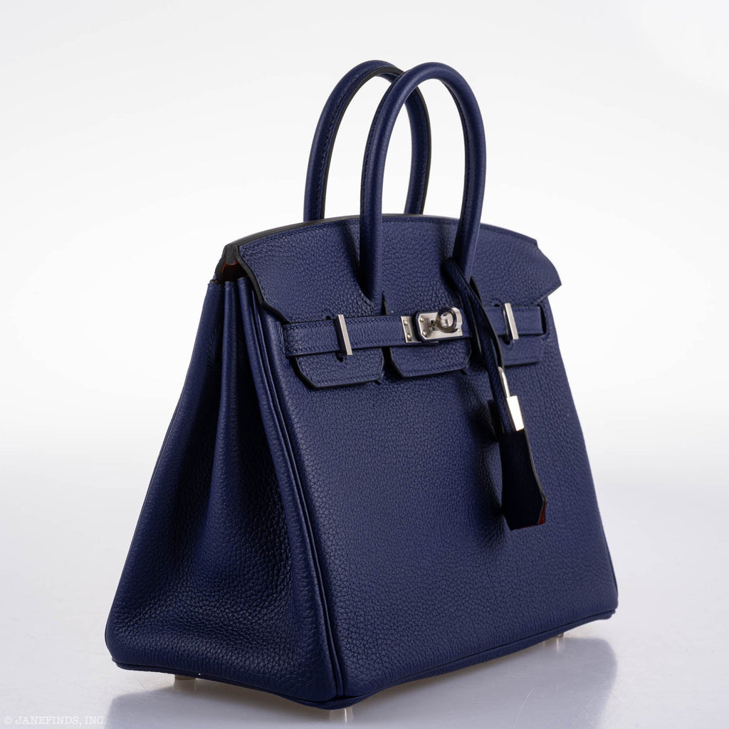 Hermes Birkin 25 Verso Blue Encre Togo & Orange H with Palladium Hardware