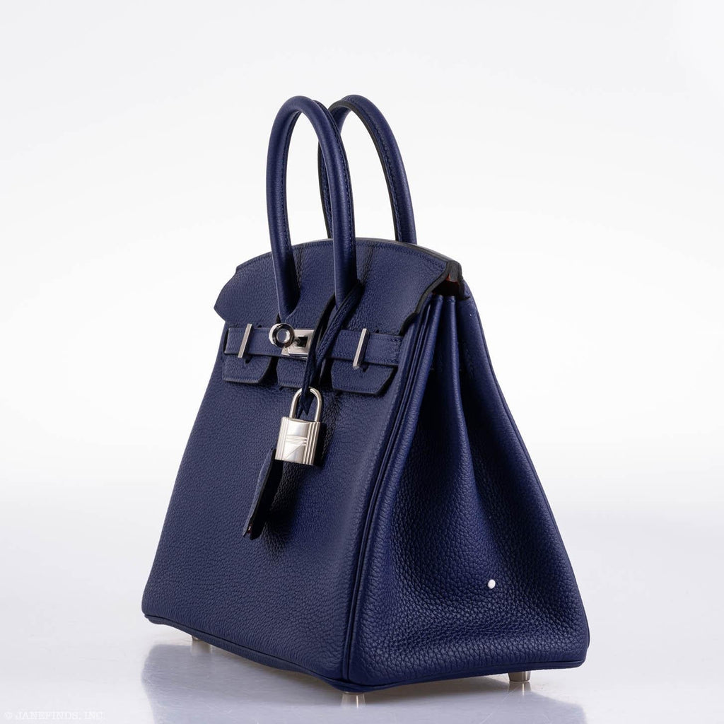 Hermes Birkin 25 Verso Blue Encre Togo & Orange H with Palladium Hardware