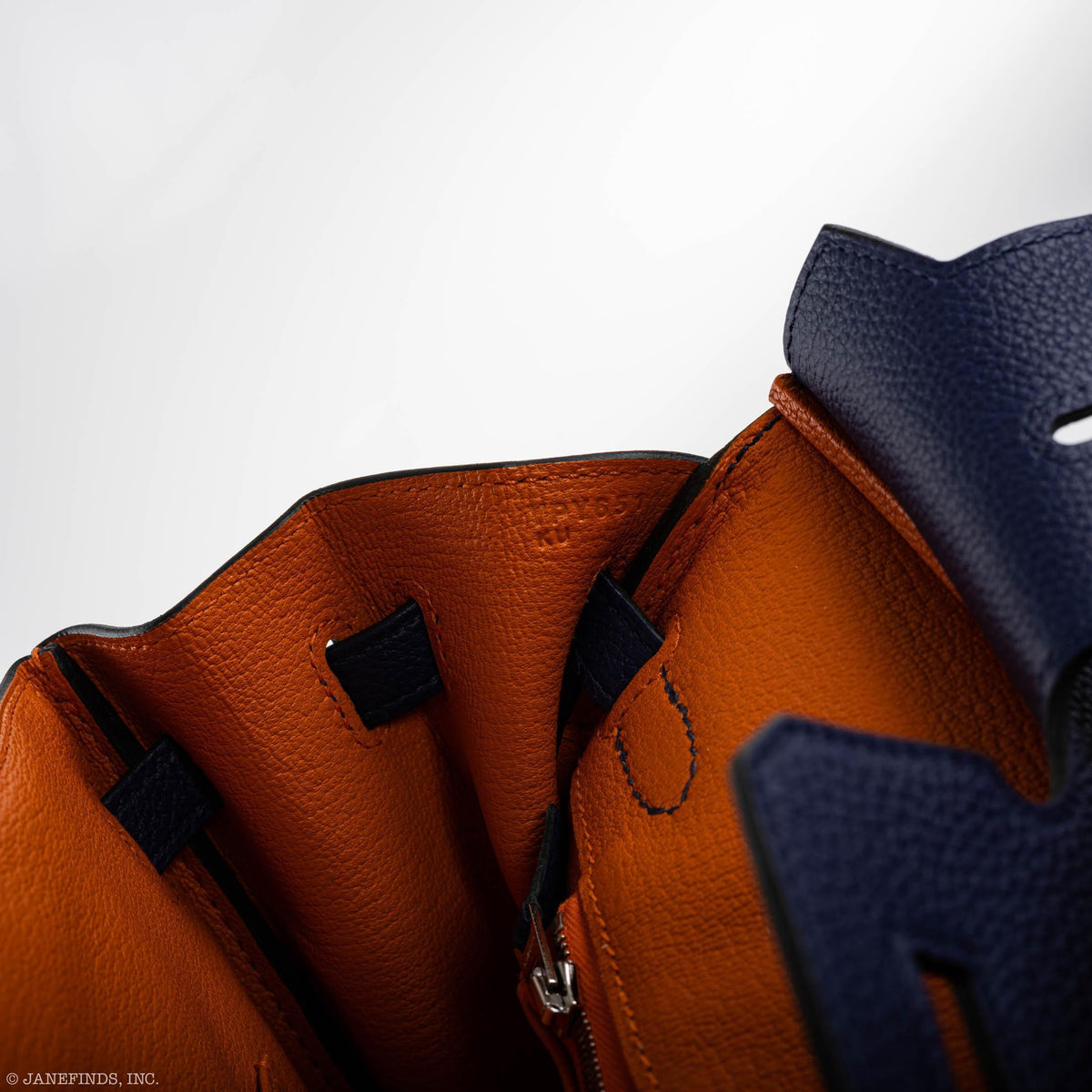Hermes Birkin 25 Verso Blue Encre Togo & Orange H with Palladium Hardware