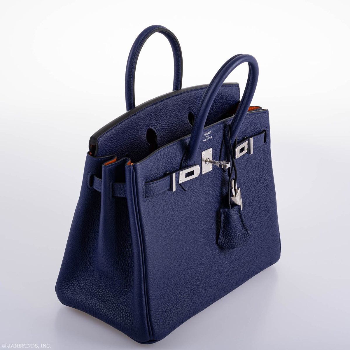 Hermes Birkin 25 Verso Blue Encre Togo & Orange H with Palladium Hardware