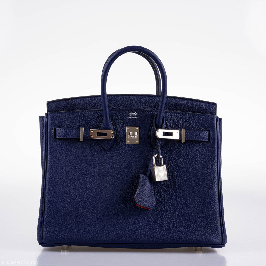 Hermes Birkin 25 Verso Blue Encre Togo & Orange H with Palladium Hardware