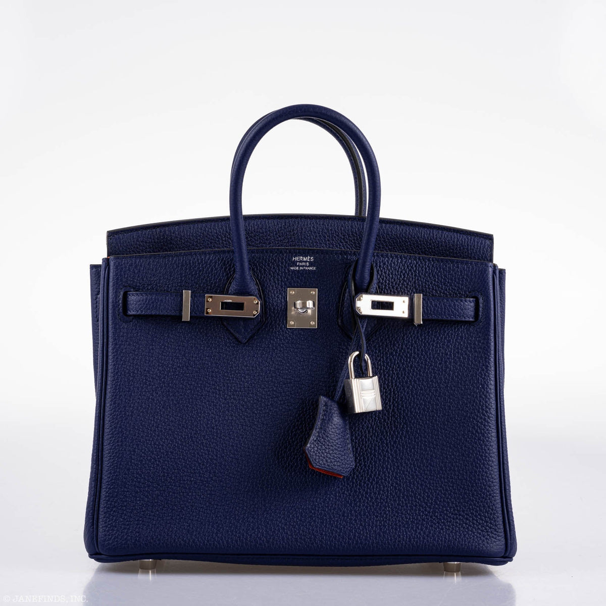 Hermes Birkin 25 Verso Blue Encre Togo & Orange H with Palladium Hardware