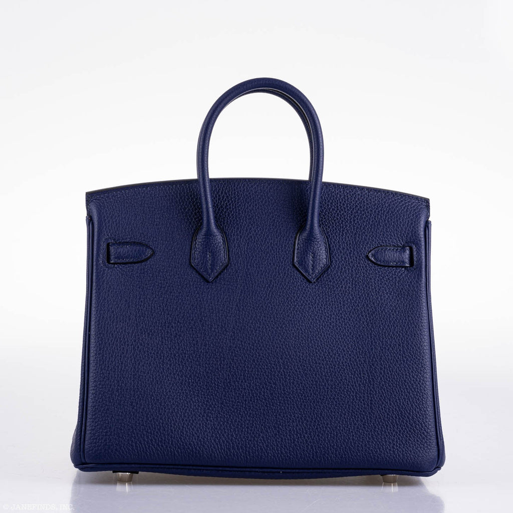 Hermes Birkin 25 Verso Blue Encre Togo & Orange H with Palladium Hardware