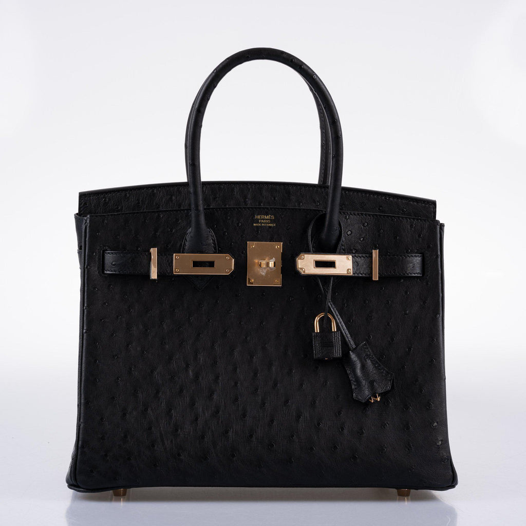 Hermes Birkin 30 Black Ostrich with Rose Gold Hardware