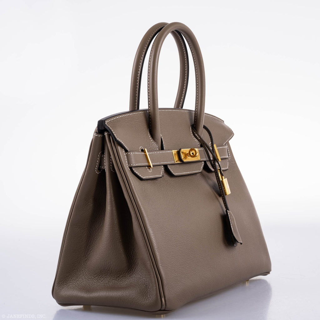 Hermes Birkin 30 Etoupe Navillo leather Gold Hardware