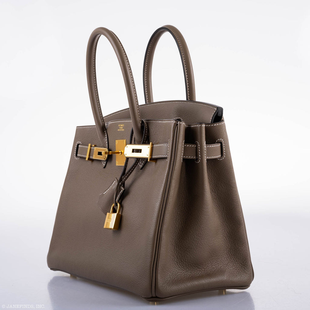 Hermes Birkin 30 Etoupe Navillo leather Gold Hardware