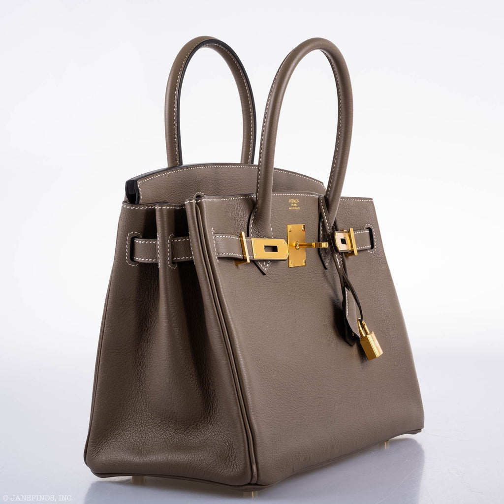 Hermes Birkin 30 Etoupe Navillo leather Gold Hardware