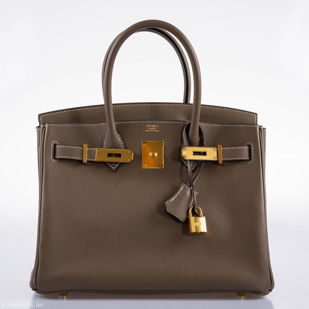 Hermes Birkin 30 Etoupe Navillo leather Gold Hardware