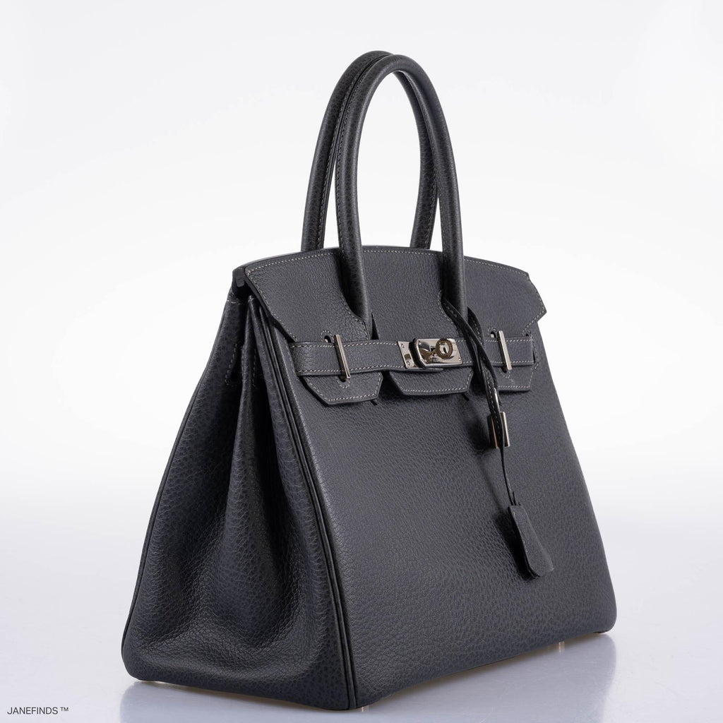 Hermes Birkin 30 Graphite Buffalo with Palladium Hardware