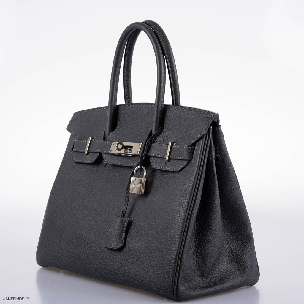 Hermes Birkin 30 Graphite Buffalo with Palladium Hardware