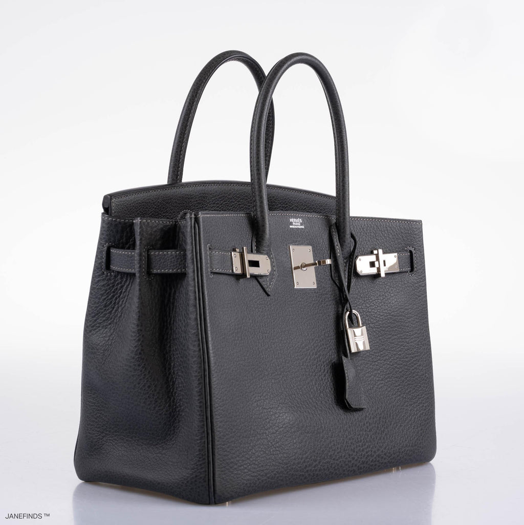 Hermes Birkin 30 Graphite Buffalo with Palladium Hardware