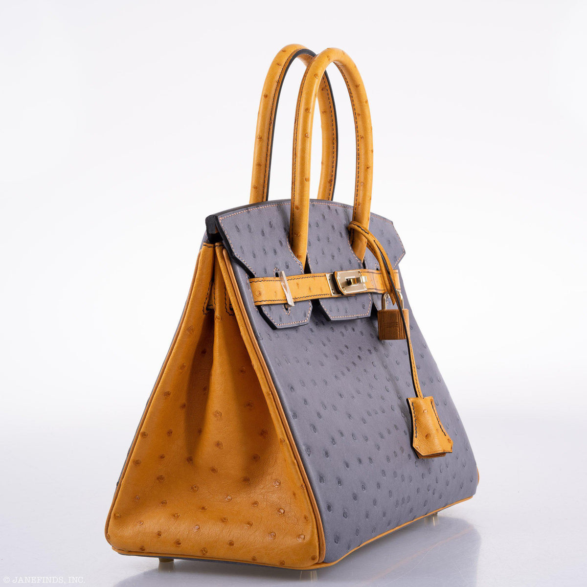 Hermes Birkin 30 HSS Gris Agate & Saffron Ostrich Gold Hardware