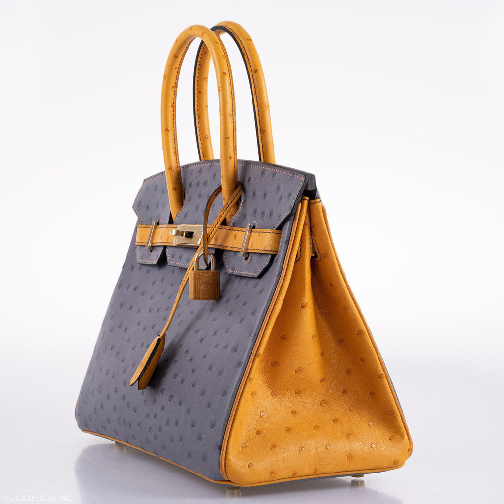 Hermes Birkin 30 HSS Gris Agate & Saffron Ostrich Gold Hardware