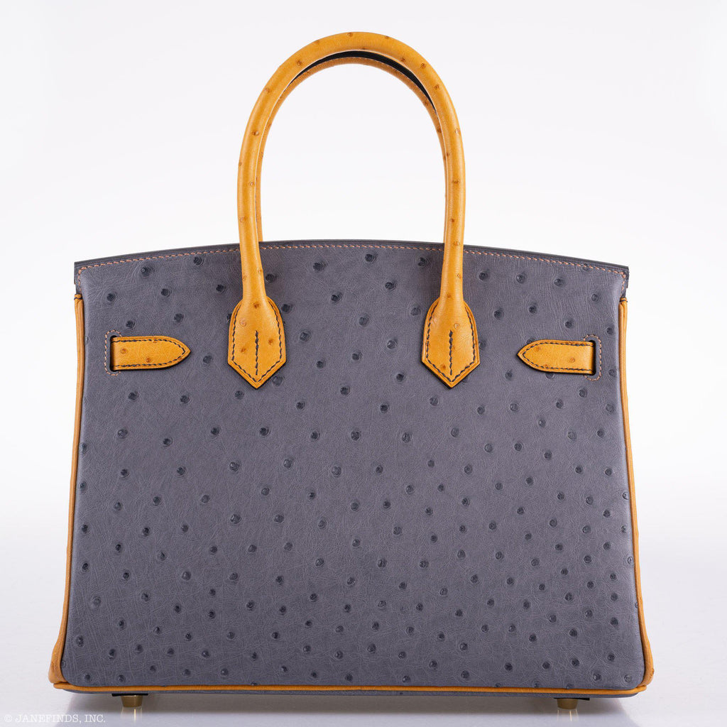 Hermes Birkin 30 HSS Gris Agate & Saffron Ostrich Gold Hardware