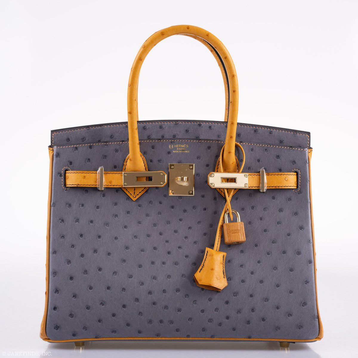 Hermes Birkin 30 HSS Gris Agate & Saffron Ostrich Gold Hardware