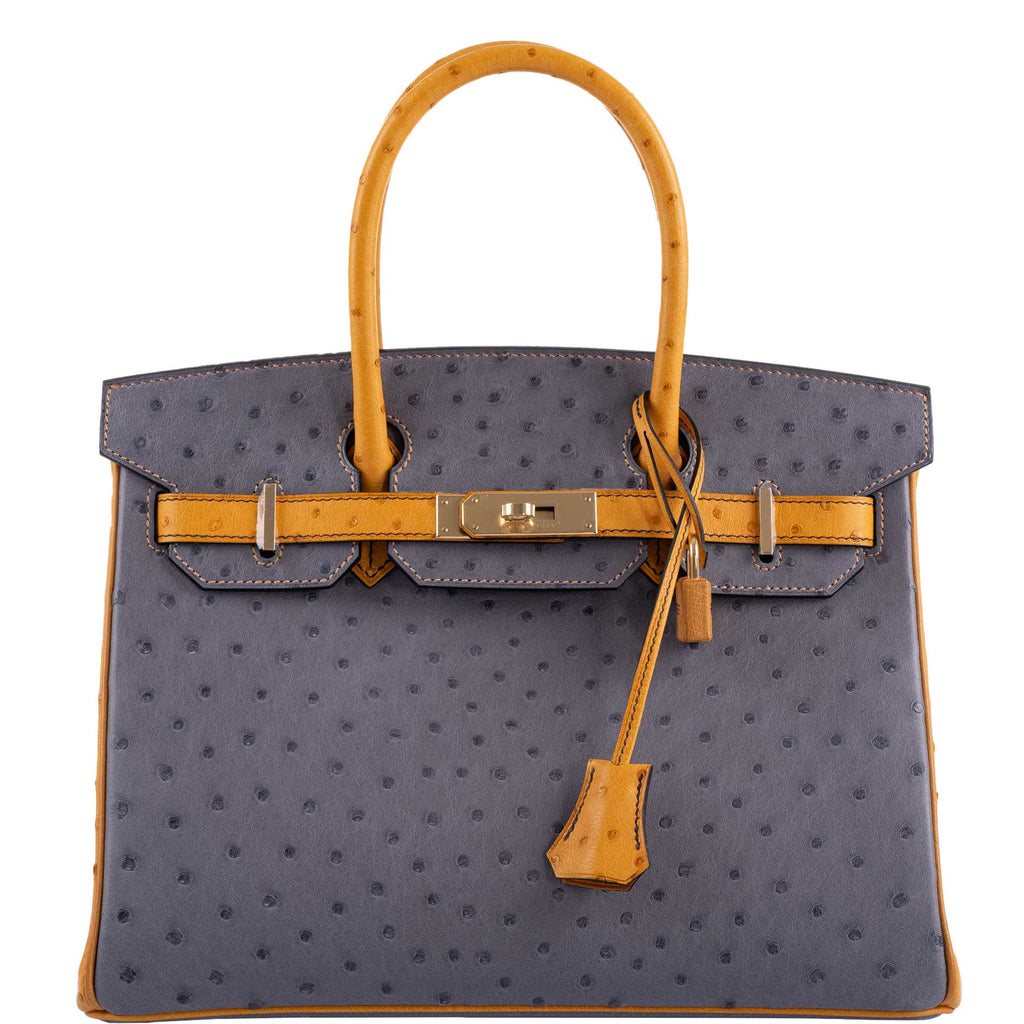 Hermes Birkin 30 HSS Gris Agate & Saffron Ostrich Gold Hardware