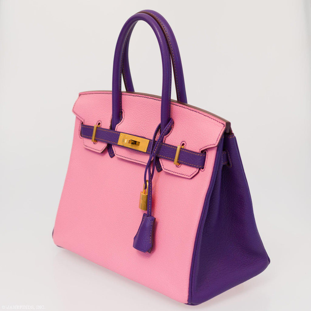 Hermes Birkin 30 HSS Rose Confetti & Anemone Chevre leather Brushed Gold Hardware