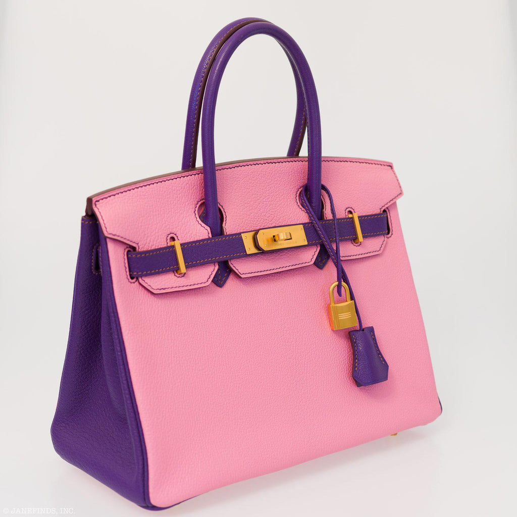 Hermes Birkin 30 HSS Rose Confetti & Anemone Chevre leather Brushed Gold Hardware