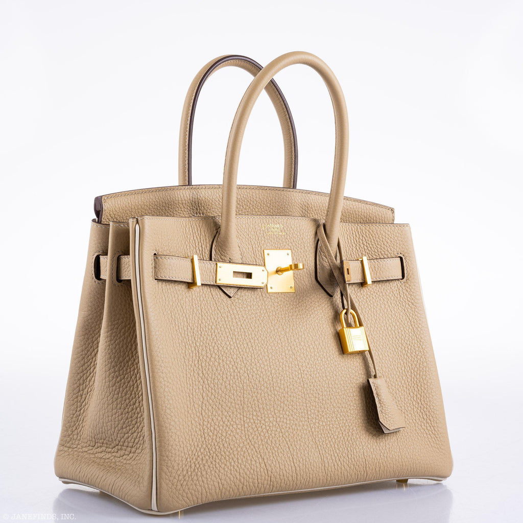 Hermes Birkin 30 HSS Trench & Craie Piping Togo Brushed Gold Hardware