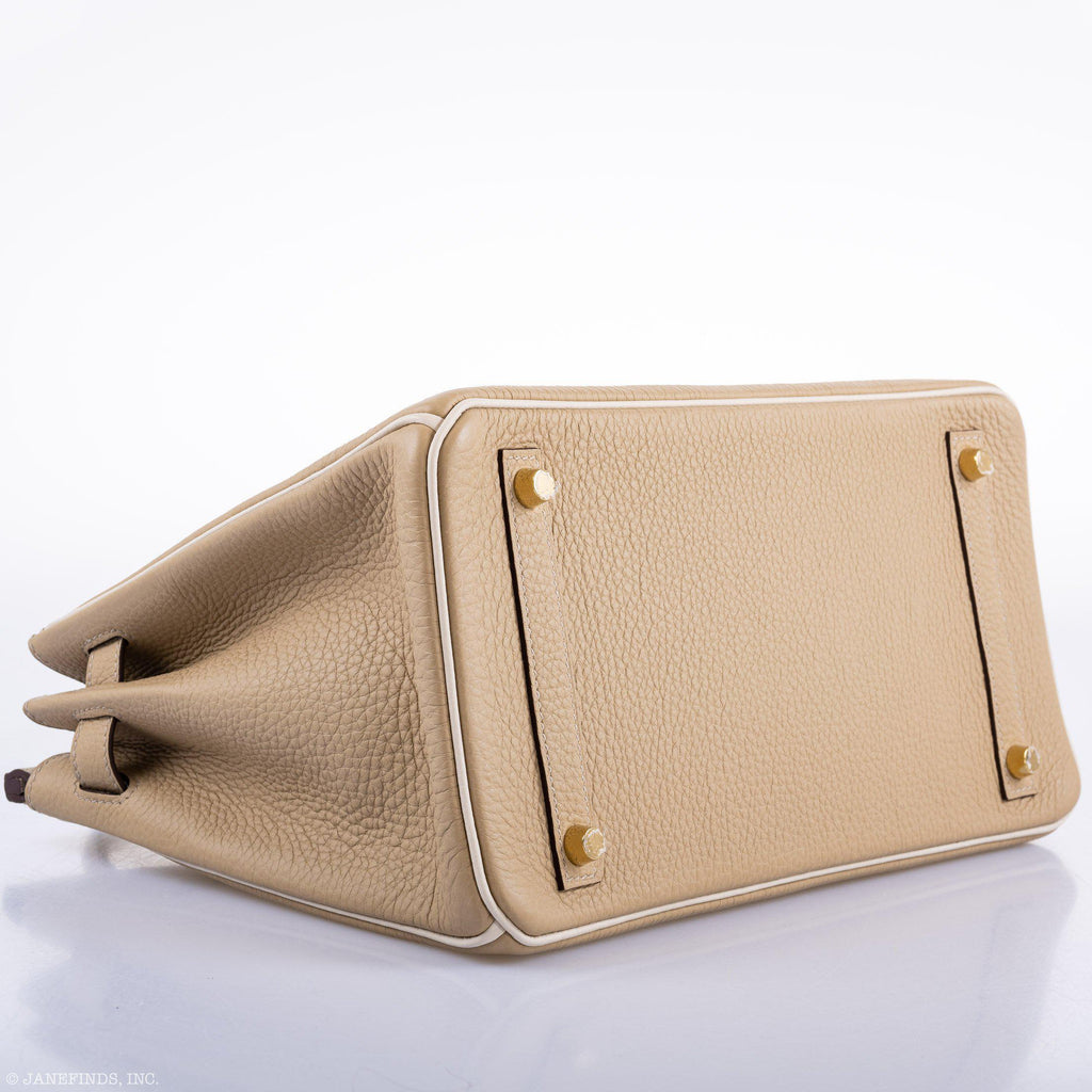 Hermes Birkin 30 HSS Trench & Craie Piping Togo Brushed Gold Hardware