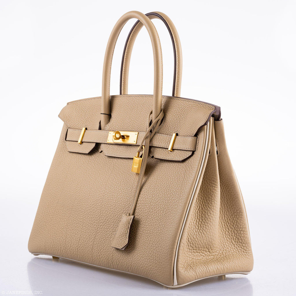 Hermes Birkin 30 HSS Trench & Craie Piping Togo Brushed Gold Hardware