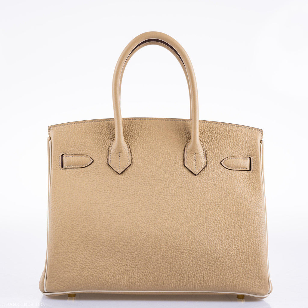 Hermes Birkin 30 HSS Trench & Craie Piping Togo Brushed Gold Hardware