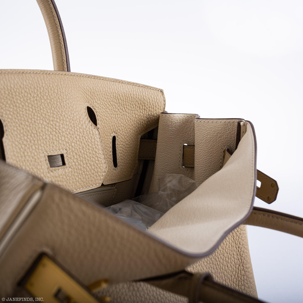 Hermes Birkin 30 HSS Trench & Craie Piping Togo Brushed Gold Hardware