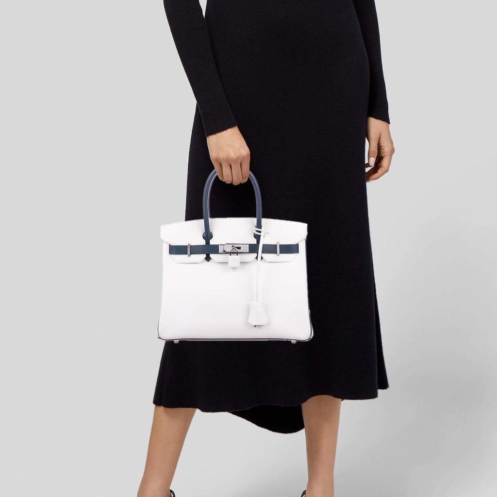 Hermes Birkin 30 HSS White & Blue Marine Epsom leather Palladium Hardware