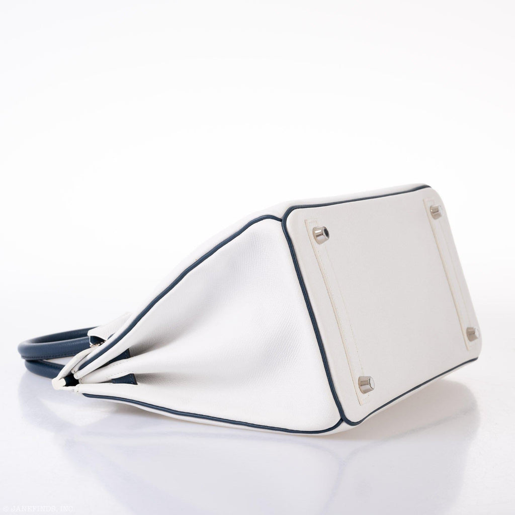 Hermes Birkin 30 HSS White & Blue Marine Epsom leather Palladium Hardware