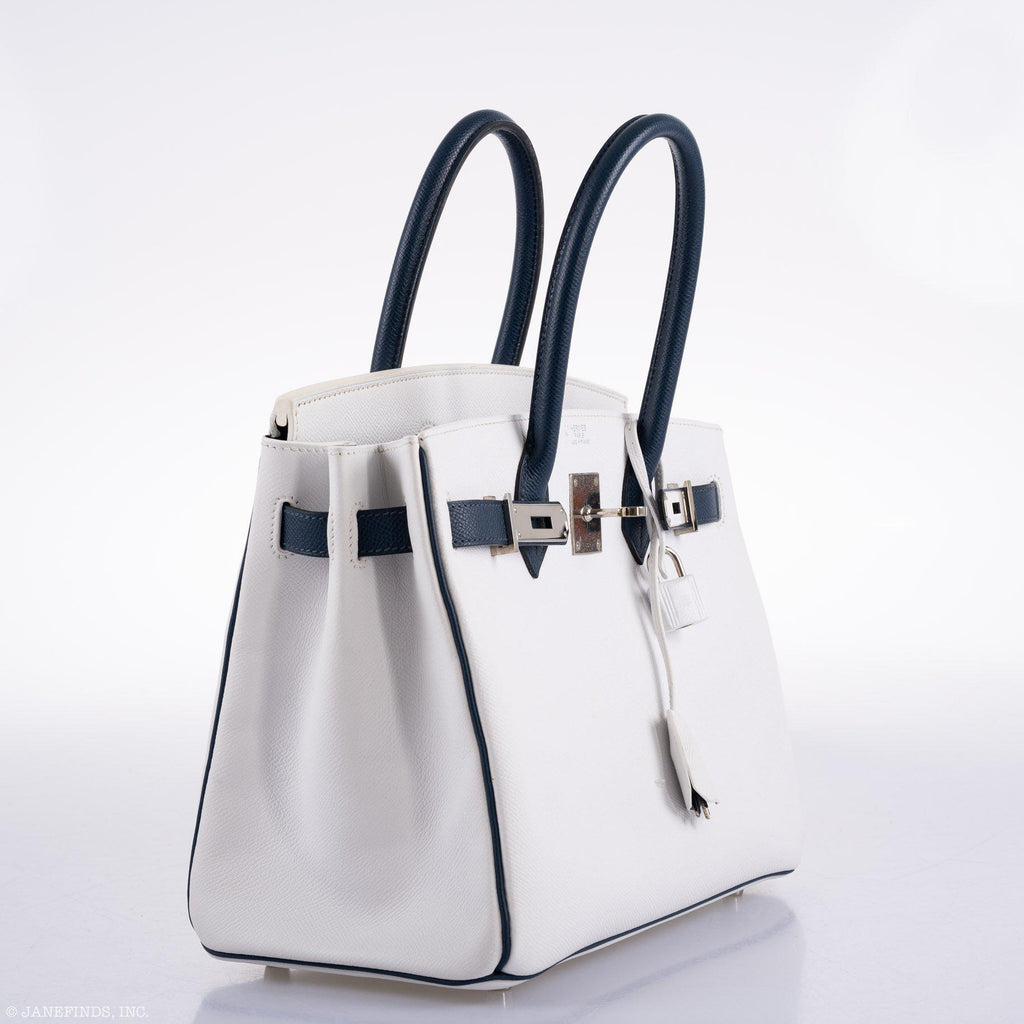 Hermes Birkin 30 HSS White & Blue Marine Epsom leather Palladium Hardware