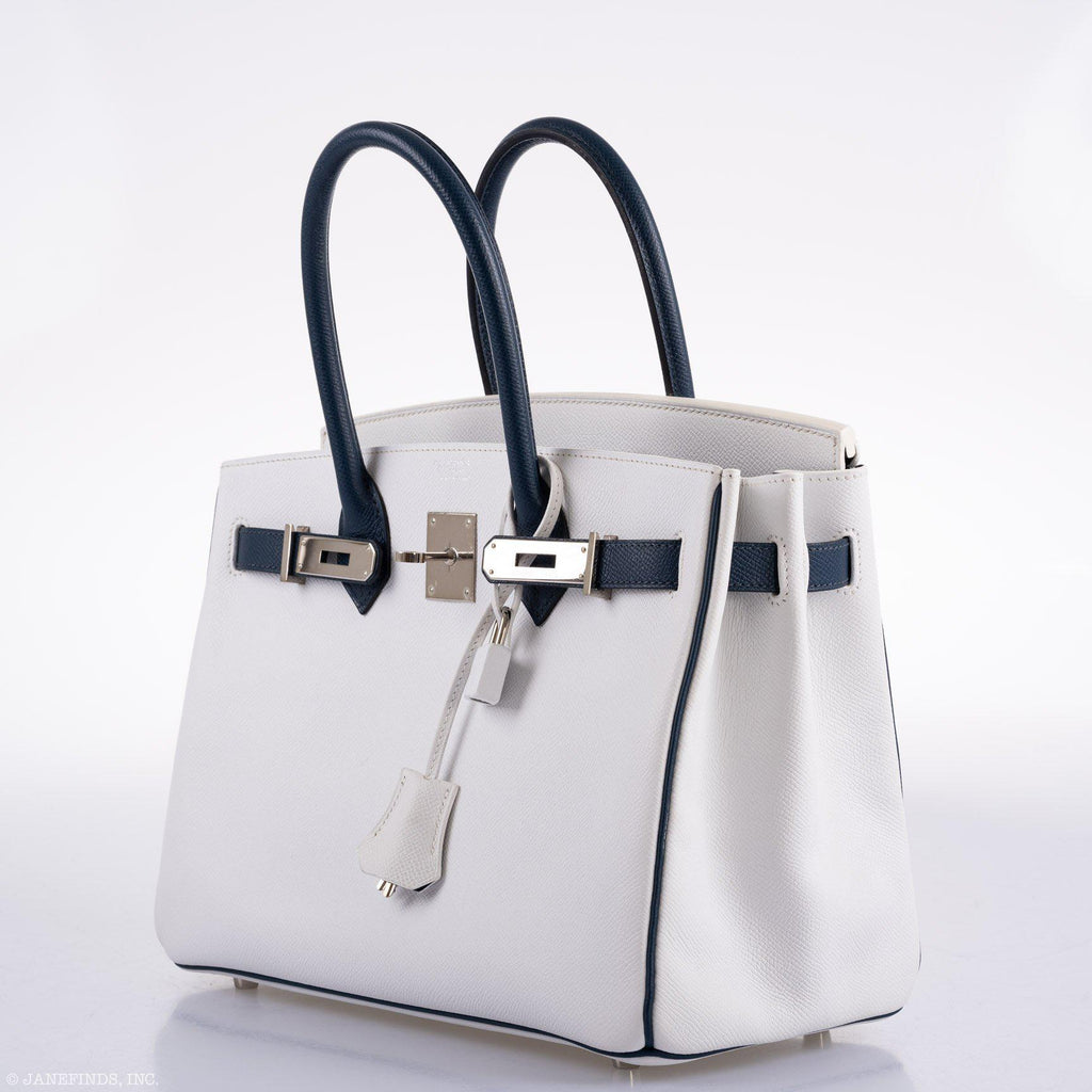 Hermes Birkin 30 HSS White & Blue Marine Epsom leather Palladium Hardware