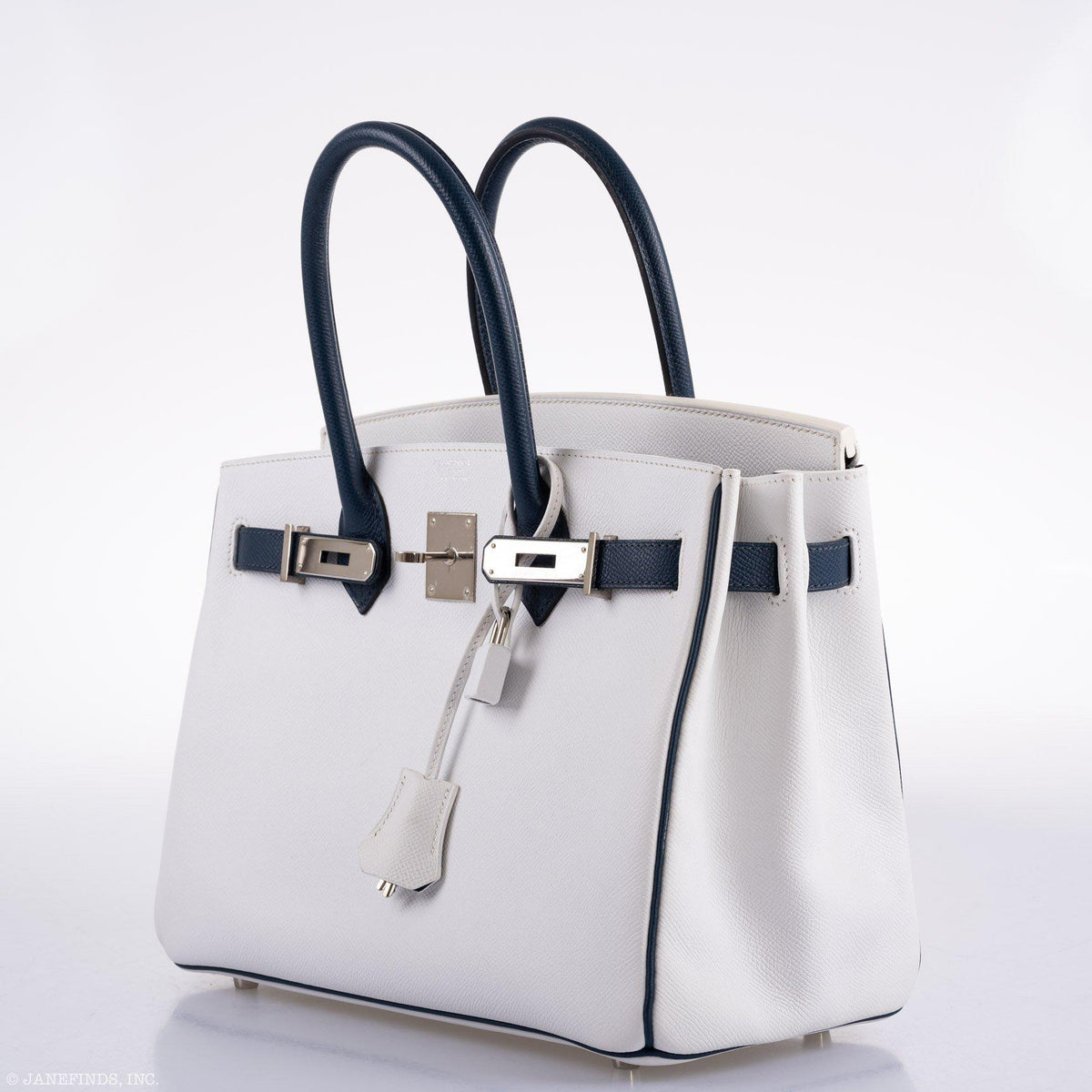 Hermes Birkin 30 HSS White & Blue Marine Epsom leather Palladium Hardware