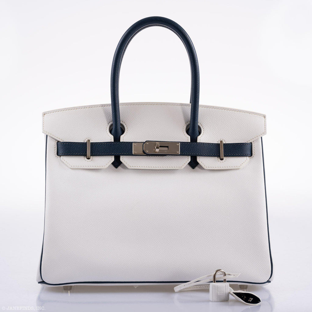 Hermes Birkin 30 HSS White & Blue Marine Epsom leather Palladium Hardware