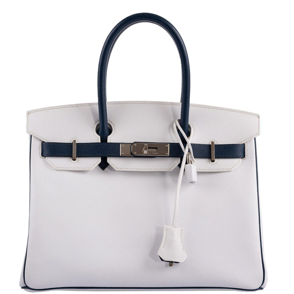 Hermes Birkin 30 HSS White & Blue Marine Epsom leather Palladium Hardware