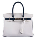Hermes Birkin 30 HSS White & Blue Marine Epsom leather Palladium Hardware